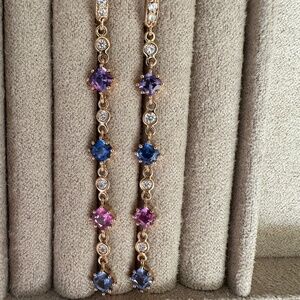 PENNY PREVILLE 18K Rose Gold "Watercolor" Sapphire & Diamond Drop Earrings $5425